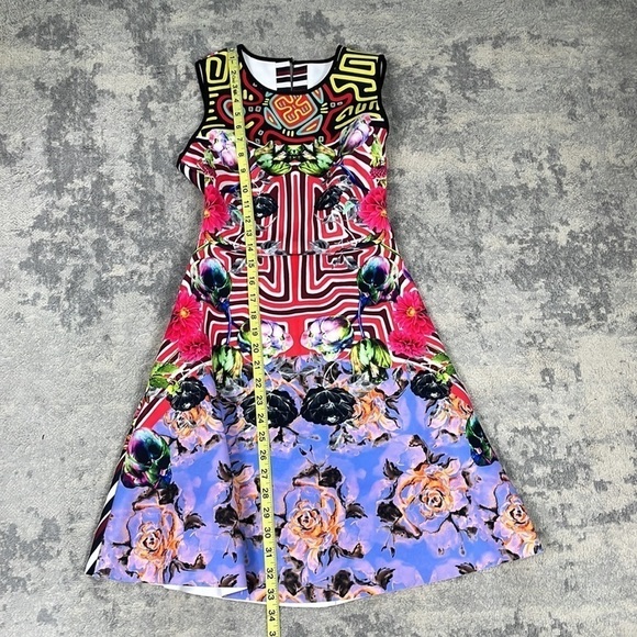 Clover Canyon Floral Maze Dress Scuba Fit and Flare Geo Multi Color Sz XS - Picture 8 of 14